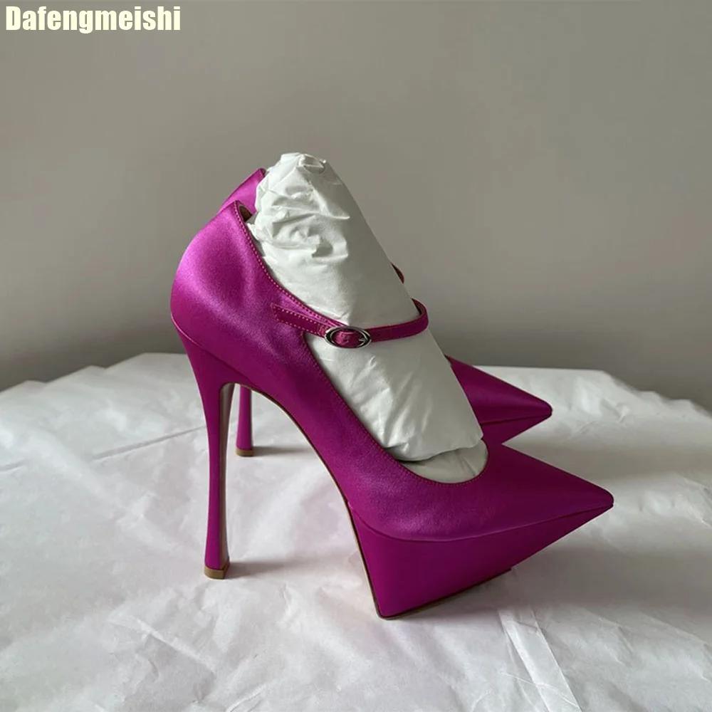 

Женские однотонные кожаные туфли на платформе и высоком каблуке с острым носком, босоножки на очень высоком тонком каблуке, с ремешком на щиколотке и пряжкой, неглубокие сексуальные туфли-лодочки 43