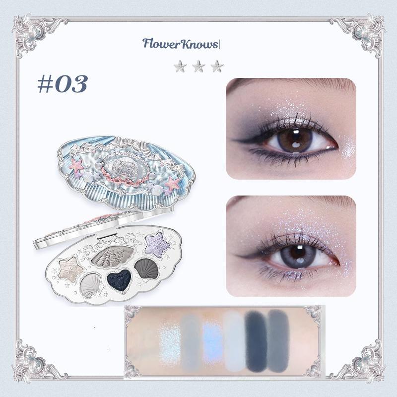 Flower Knows Collezione Perla di Conchiglia Palette Ombretti Sei Colori Perla Opaca Trucco Occhi Metallico Ad Alto Pigmento A Lunga Tenuta
