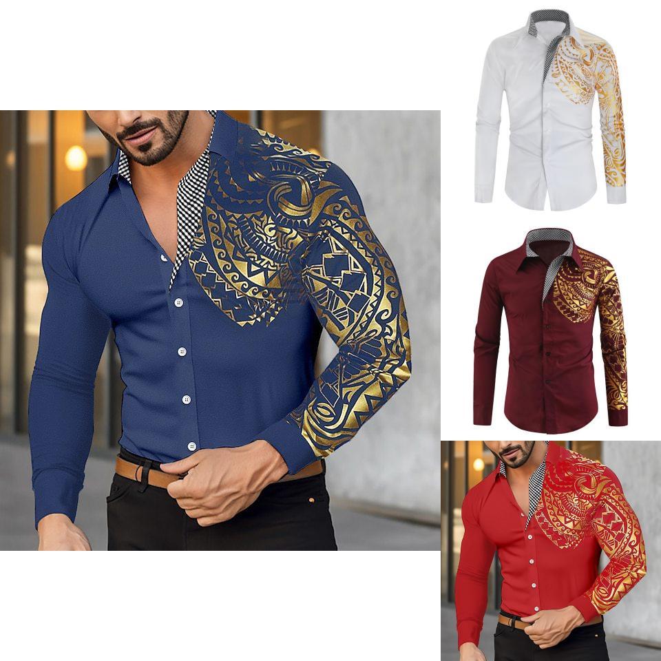 Men Long Sleeve Shirt With Metallic Print For Casual Wear And Spring Fashion