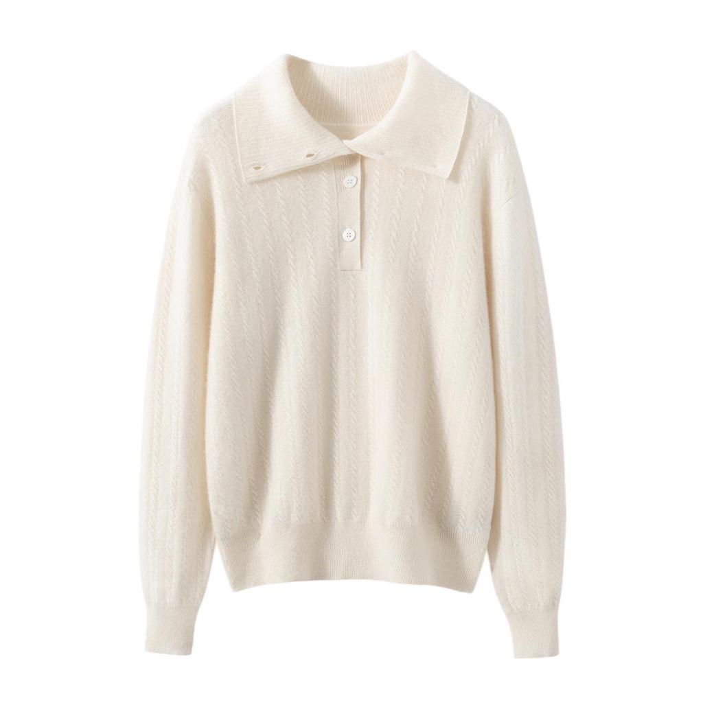 Kang Sai Ni Women's 100% Cashmere Lapel Sweater - Stylish, Simple Inner Knitwear