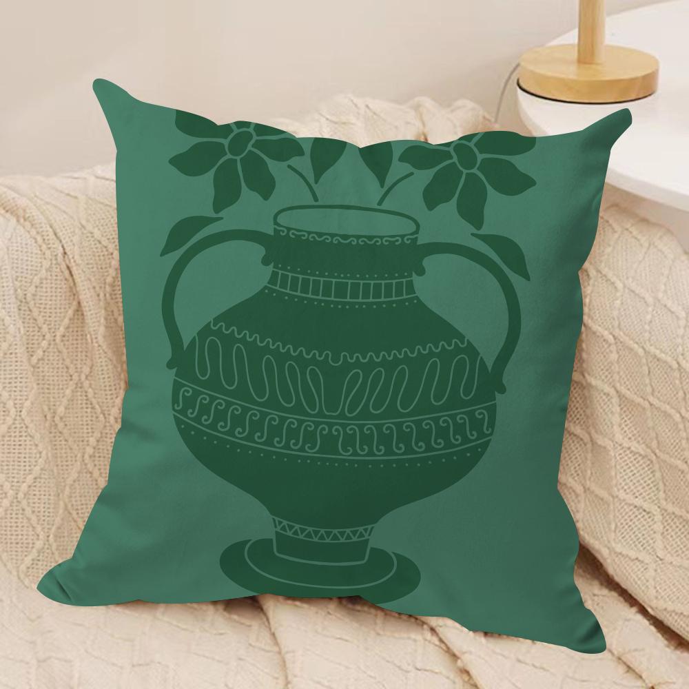 Bohemia Green Classic Cushion Cover Silky Short Plush Double-Sided Printed Pillow Case for Sofa All Seasons Home Decor Gift