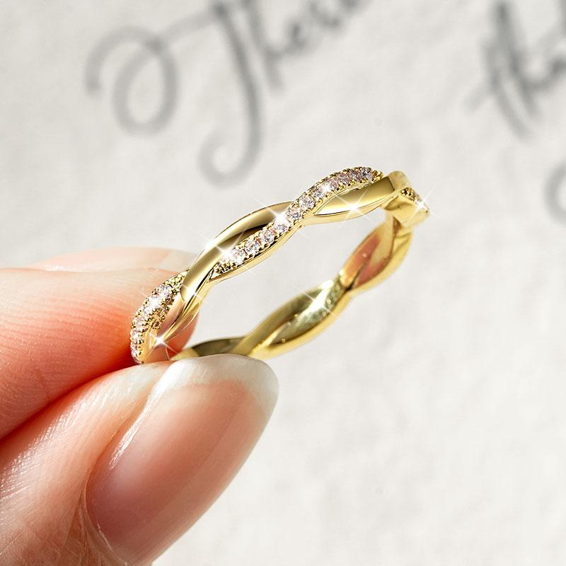 

IOGOU 14k Gold Filled Moissanite Full Eternity Rings Fashion Twist Shank Stackable Finger Bands for Womem GRA Cerified Zircon US 4