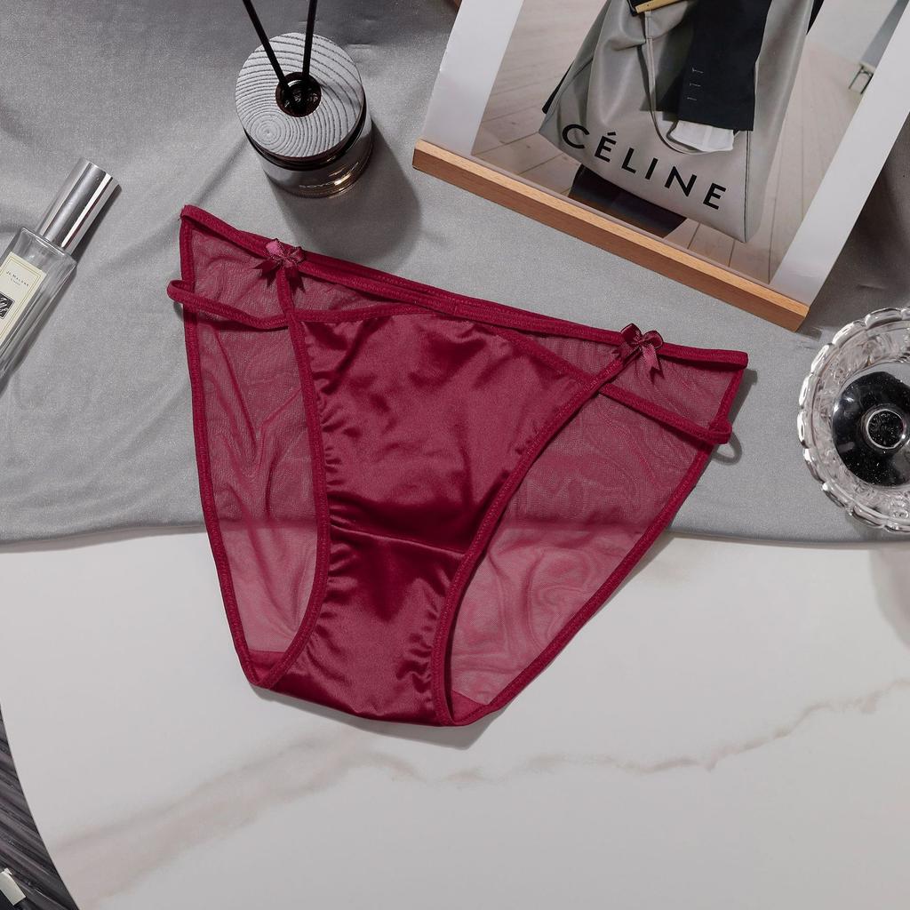Ladies Summer Cute Lace Mesh Bow Soft Low Waist Triangle Panties