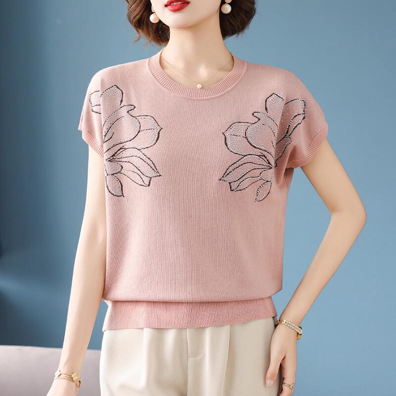 Women's Rhinestone Floral Short-Sleeve T-Shirt