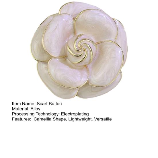 Scarf Button Camellia Shape Alloy Brooch with Glossy Glaze Sweaters Collars Hats Bags Coats Scarves Badge Outfit Accessory