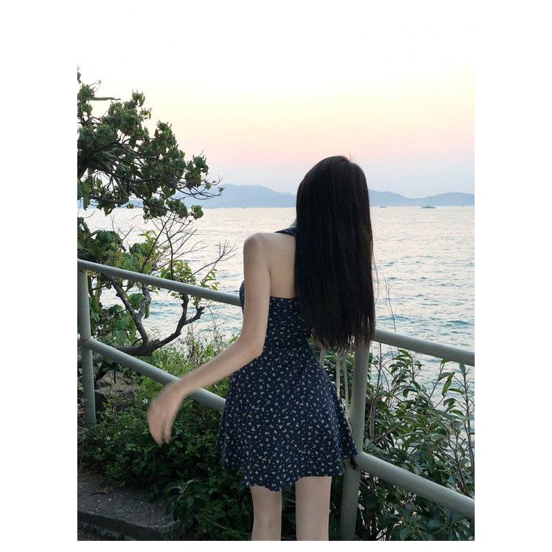 Pure Desire Wind Sleeveless Fake Two-piece Lace Splicing Floral Dress Children's Design Waist Short Skirt Summer