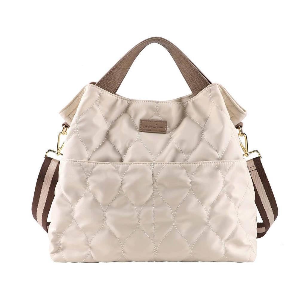 Lizdays Lightweight Nylon Tote Shoulder A4 Quilted Women's Bag, 2-Way Bag, Size, (Natural/Gray Beige)