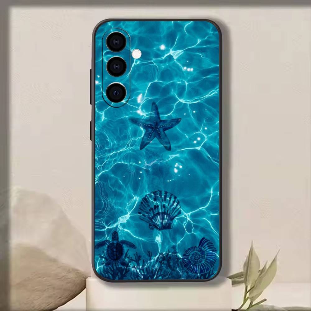 Marine life and Seawater Phone Case Black Silicone Soft For Samsung Galaxy A73,A72,A71,A70,A53,A52,A51
