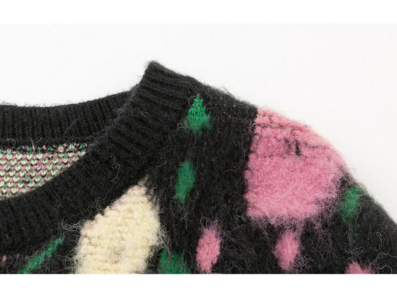Plus Size Women's Round Neck Colorful Embroidered Knit Sweater - 2025 Winter Style Pullover
