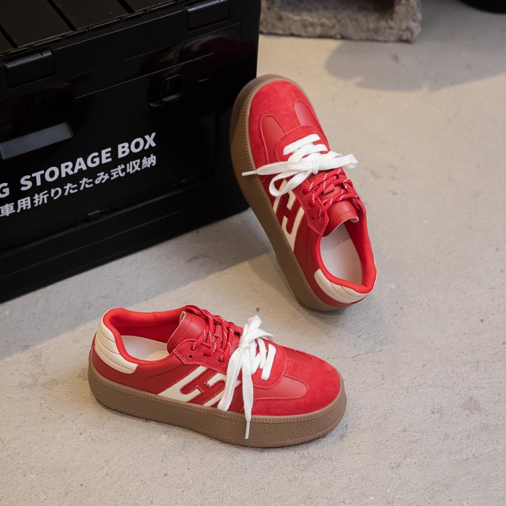 2025 new summer red German training shoes women's shoes versatile Forrest Gump shoes thick baseplate shoes casual sports white shoes