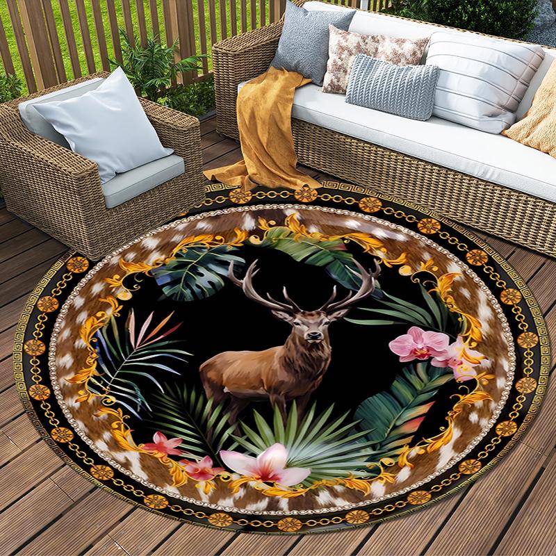 Deers Round Area Rug,Carpet Rug for Living Room Bedroom Sofa Playroom Decor,Non-slip Floor Mat