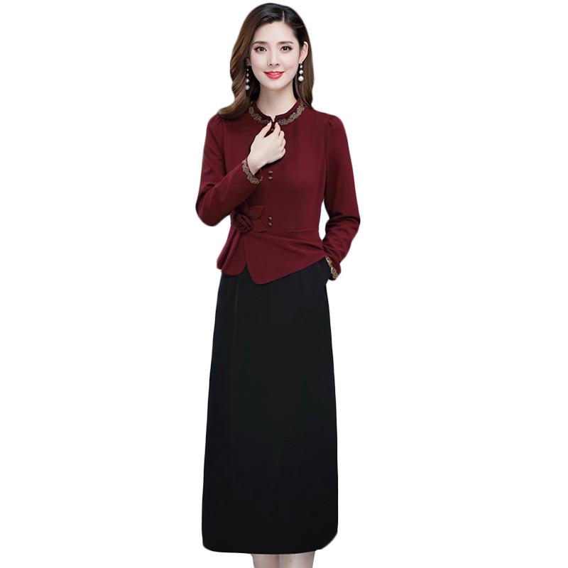 Elegant Slim-Fit Patchwork Fake Two-Piece Dress - Women's Mid-Length Over-the-Knee Skirt, Autumn 2026 Collection