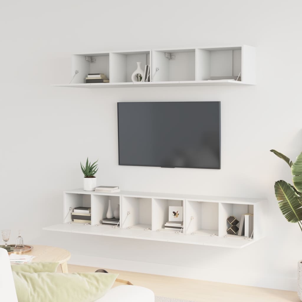 5 piece TV cabinet set white particleboard