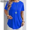 אופנת נשים מזדמנים קיץ אביב הדפס צבע אחיד עם שרוולים קצרים חולצות וחולצות עם צווארון O