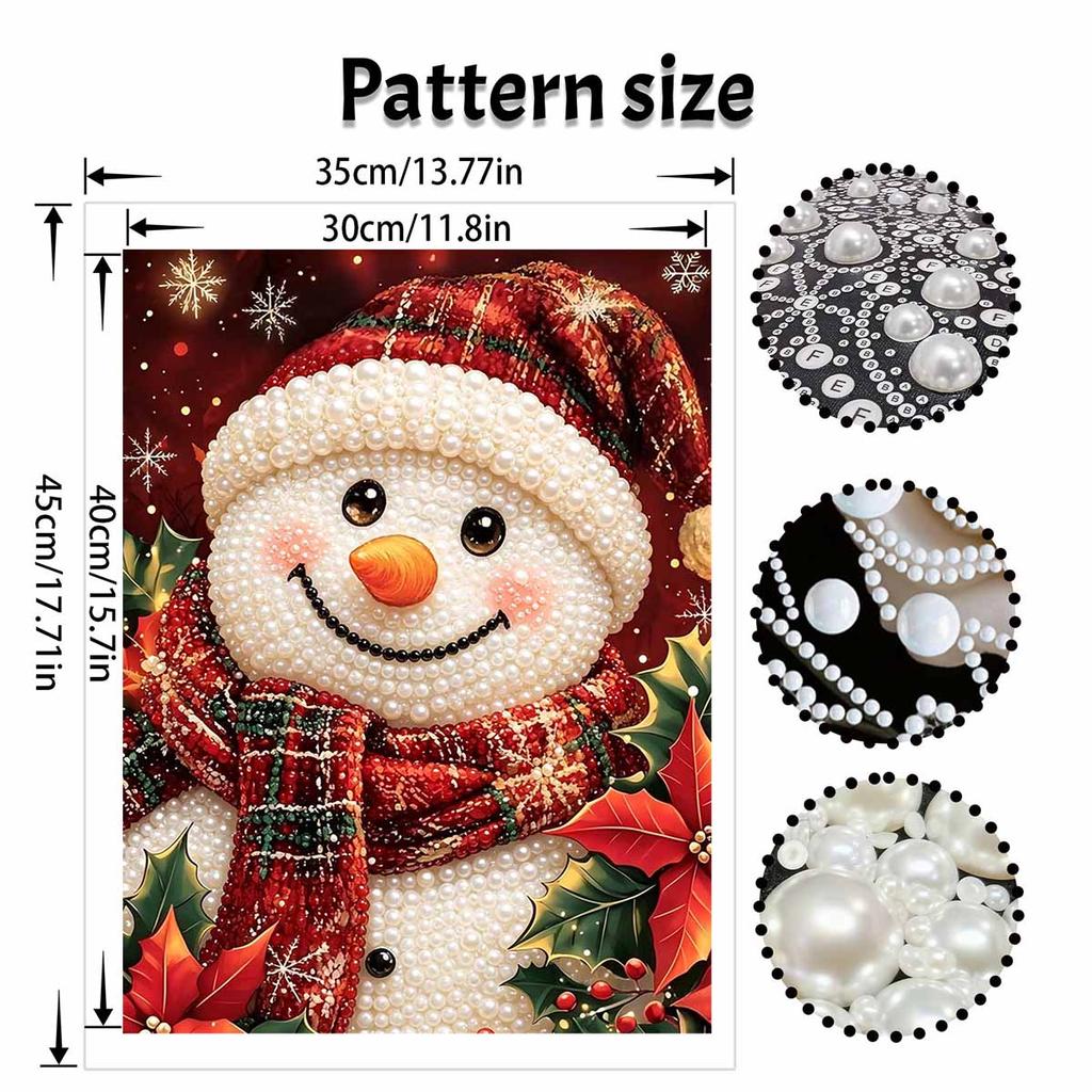 Christmas Pearl Painting Art Painting Kit Snowman with Red Scarf and Holly Handmade Diy Home Decoration Painting