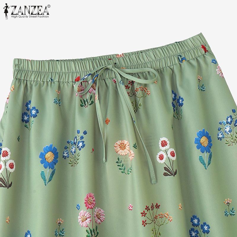 ZANZEA Women Casual Elastic Waist Loose Floral Long Skirts
