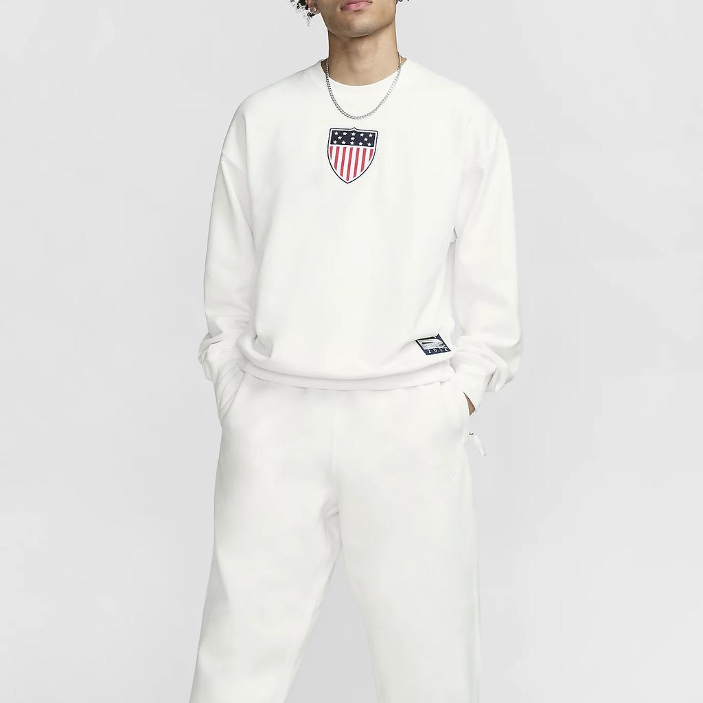 Nike Team USA Solo Swoosh Loose Fit Crewneck Fleece Sweatshirt Men sweatshirt Sail Obsidian FN1136-133