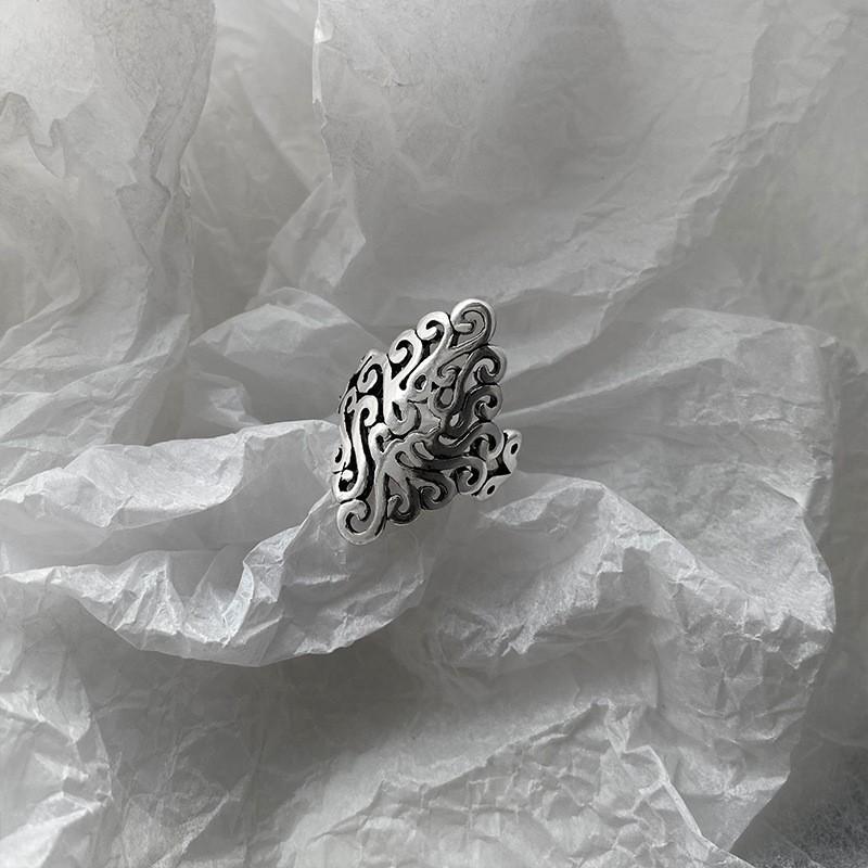 Cross-Border Fashion Hollow Feather Distressed Retro Adjustable Ring - Unisex узора