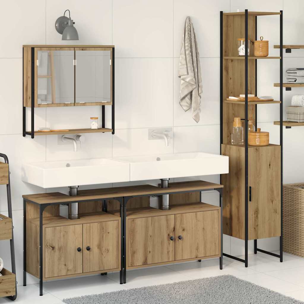 Bathroom Furniture Set with Shelf 4 pcs Artisan Oak Wood Based Material