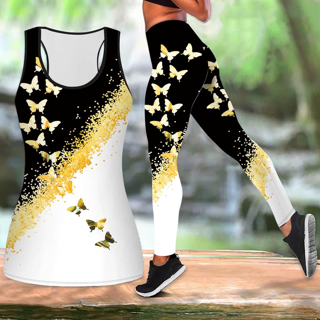 Elster-Print Yoga-Outfit für Damen Mode Workout Leggings Fitness Sportlich Lässiges Yoga-Set Sportanzug