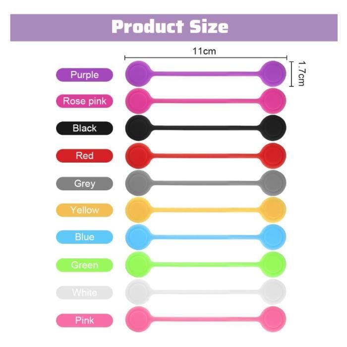 Attaches de câble magnétiques - Silicone - 20 pcs - Noir - Réutilisables - 11 cm