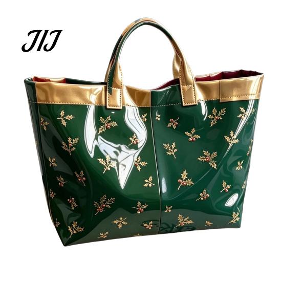 Christmas Theme Travel Bag PVC Tote for Women, Waterproof Spacious Plastic Handbag, Holiday Seasonal Handbag Large Top Handle Shopping, Beach, Travel,