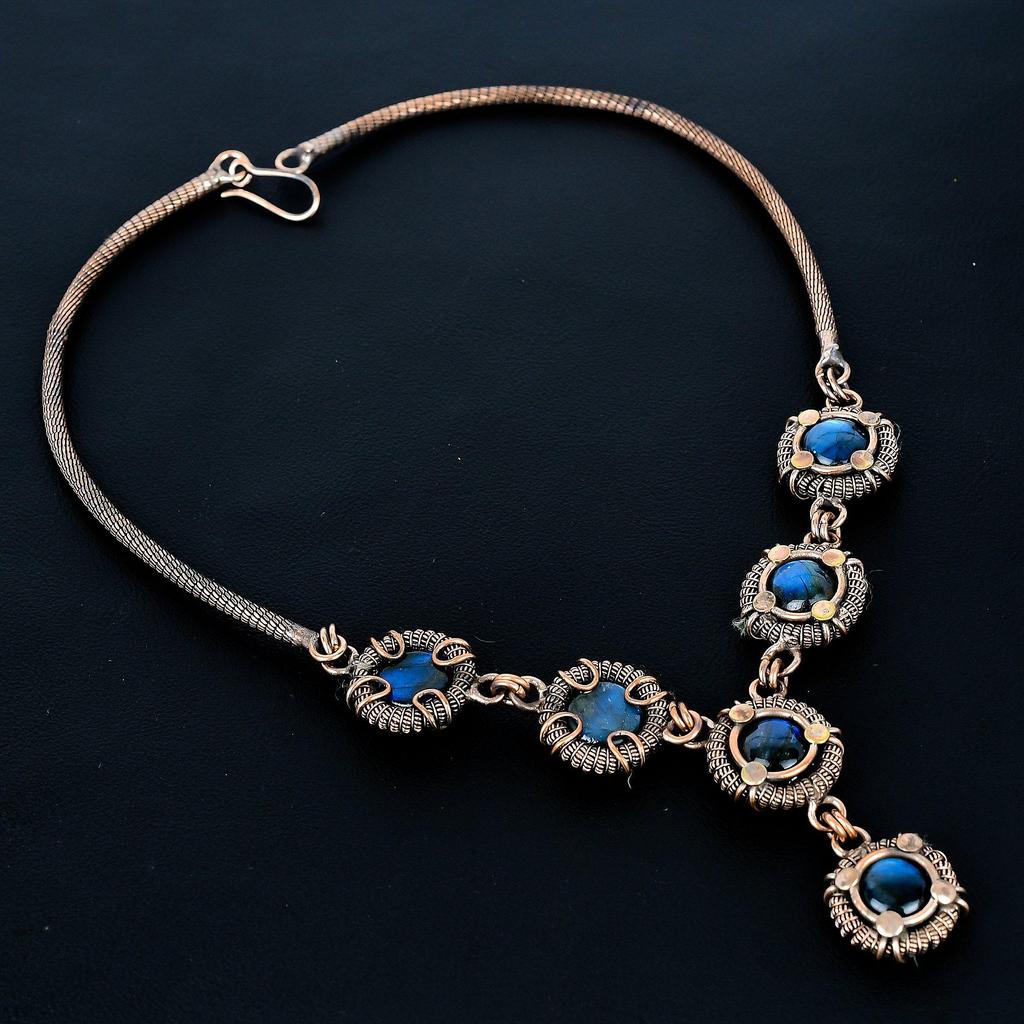 Labradorite Pendant, Handmade Gemstone 999 Copper Wire Wrapped Pendant Antique Jewelry, For Gift Silver Jewelry