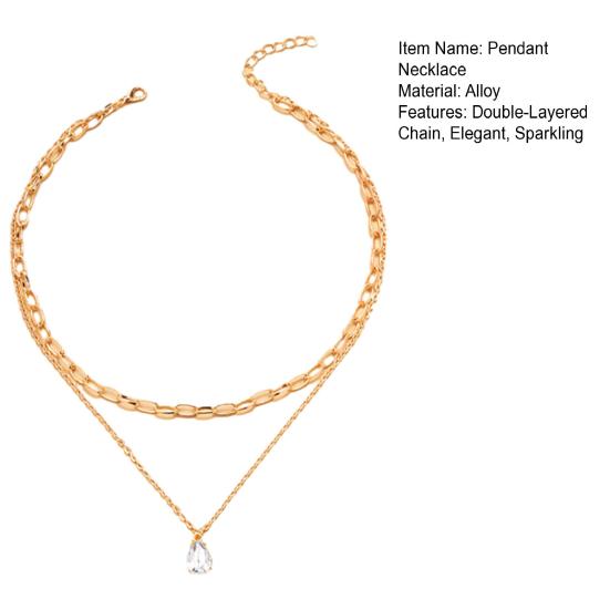 Cubic Zirconia Drop Necklace, Double-Layered Chain Necklace, Elegant Chain Choker Water Drop Pendant Necklace, Jewelry Gift for Women Wife Her