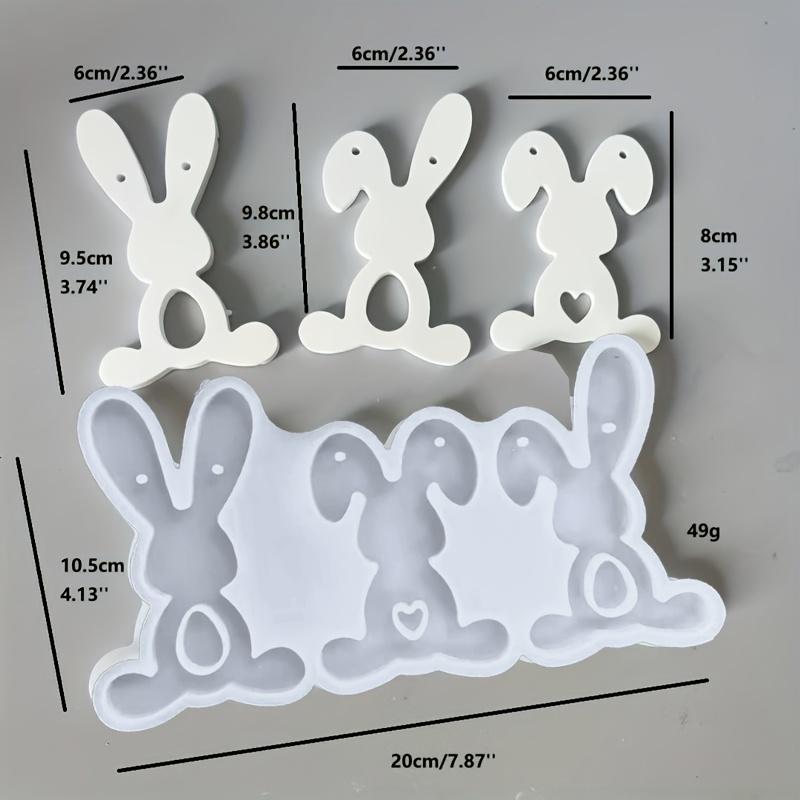 1pc Silicone Mold Easter Triple Rabbit Tag Home Desktop Atmosphere Decoration Festival Gift Resin Gypsum Candle Handicraft Gift