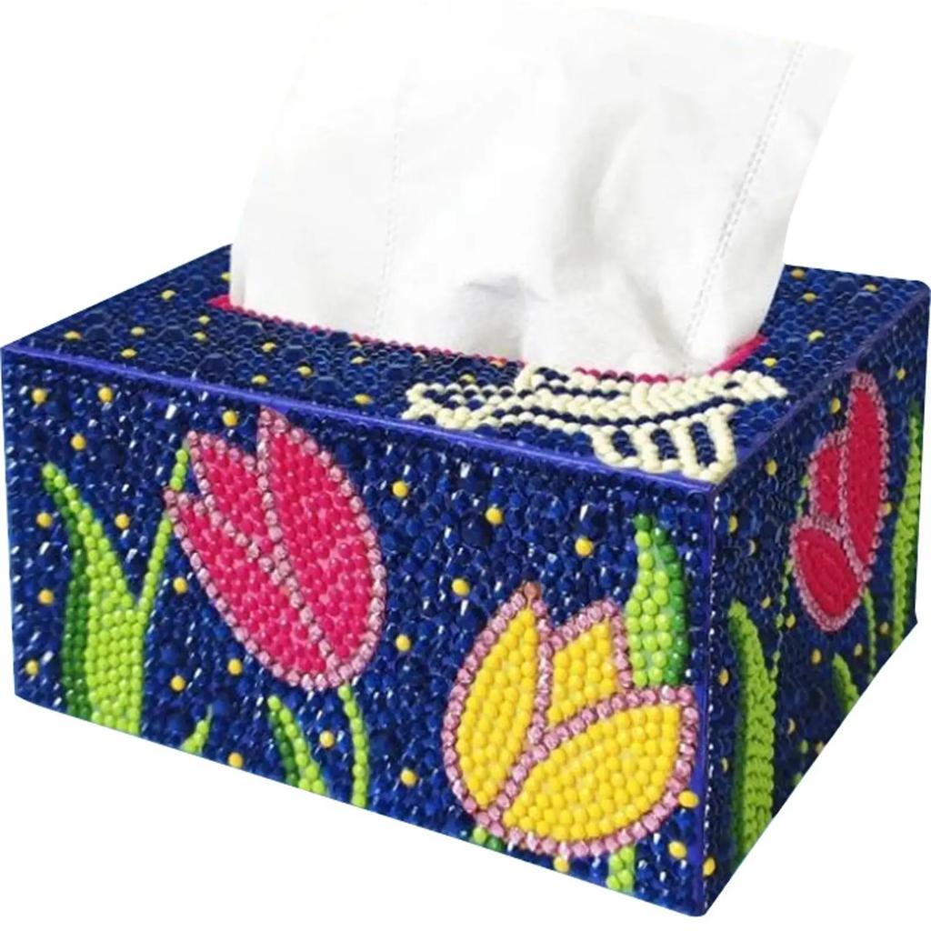 5D DIY Tissue Case Diamond Mosaic Square Tissue Box Kit Handmade Art Napkin Dispenser for Home Office Car Decor Supplies