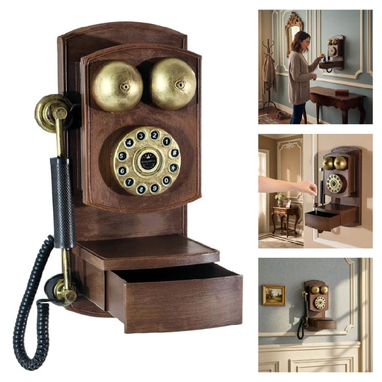Drehwahlschalter Telefon Antikes Festnetztelefon mit Aufbewahrungsbox Wanddekorationen für Home Office Retro Kreatives Telefonmodell
