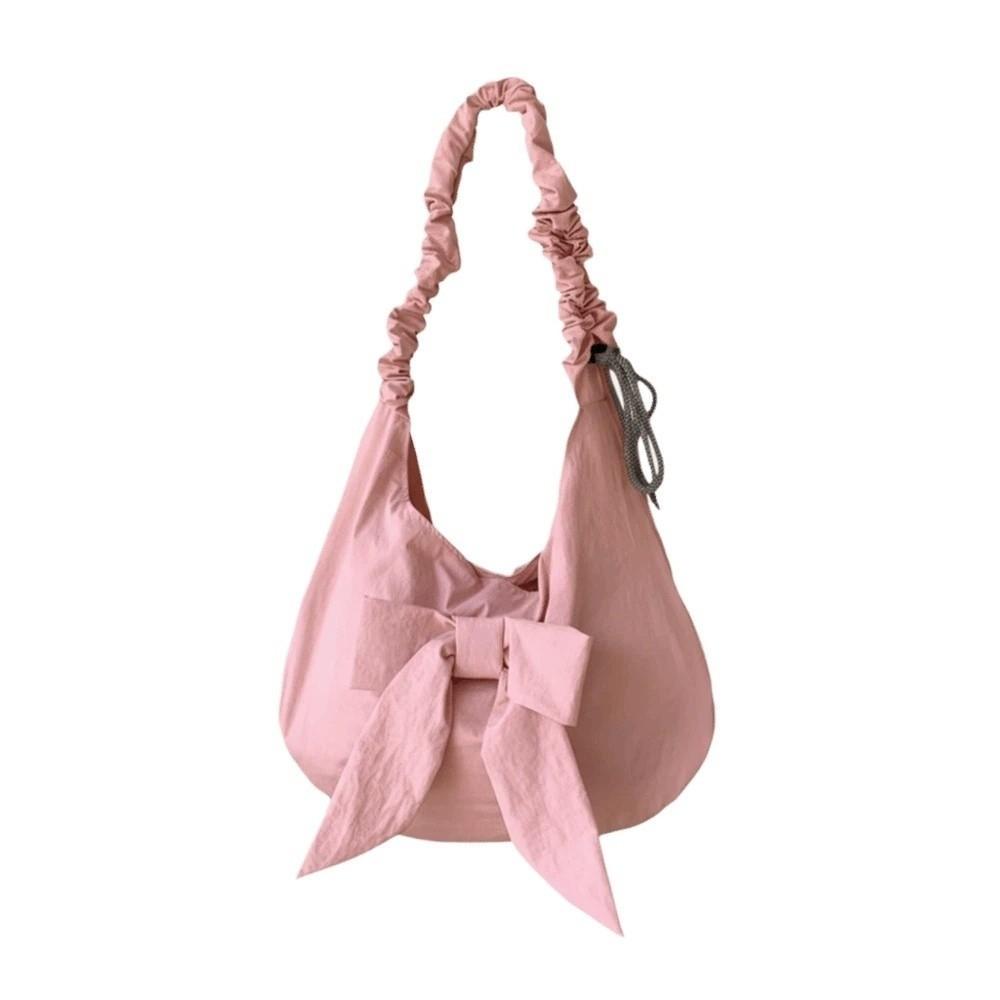 Solid Color Bow Decor Dumpling Bag Tote Large Capacity Pleated Strap Crossbody Bag Nylon Polyester Korean Sweet Shoulder Pouch