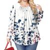 Women's Plus Size Fashion Printed Casual Pleated Round Neck Long Sleeve Top