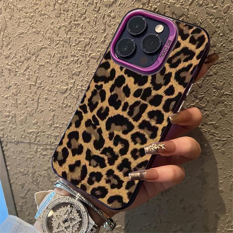 Braune Leoparden-Anti-Drop-Panzerungs-Telefonhülle für iPhone 15 Pro Max 14 13 12 11 Pro X XR XS 7 8 Plus SE Linsenschutz-Beschichtungsabdeckung