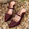 Fashion Burgundy Matte Leather Slippers Slip On Sexy Pointed Toe Stiletto Thin High Heel Straps High Heels Solid Handmade Fashion Shoes