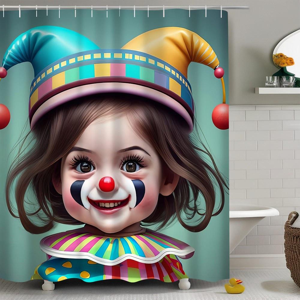 

Funny Clown Girl Waterproof Shower Curtain With Colorful Hat For Kids Bathroom Decor Accessories W60H190(CM)-1 Pcs