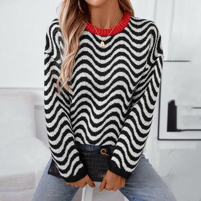 Autumn and Winter Color Block Sweater Pullover Striped Pullover Sweater for Women