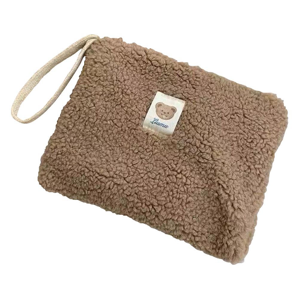 Plush Make Up Pouch Portable Organizer Clutch Bags Large Capacity Multi-function Casual Cute Bear Pattern for Weekend Vacation