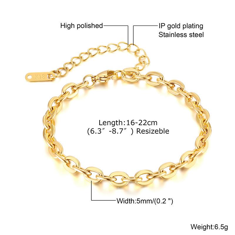 Stainless Steel Chain Gold Personalized Fashion Bracelet Stacked Bead Chain 1170