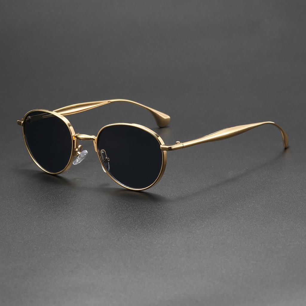 New light luxury round metal sunglasses men's and women's gold thin frame retro literary and versatile trend glasses