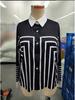2026 Spring Plus Size Women's Color Block Digital Print Long Sleeve Shirt