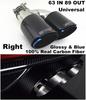 Universal Glossy 100% Real Carbon Fiber 63mm In 89mm Out Car SUV Dual Pipe Right Exhaust Pipe Tail Muffler Tip Blue