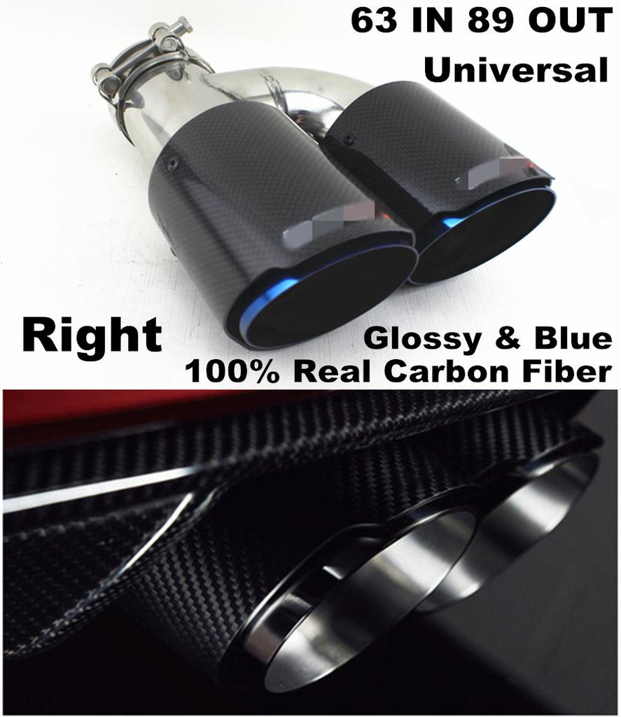 Universal Glossy 100% Real Carbon Fiber 63mm In 89mm Out Car SUV Dual Pipe Right Exhaust Pipe Tail Muffler Tip Blue