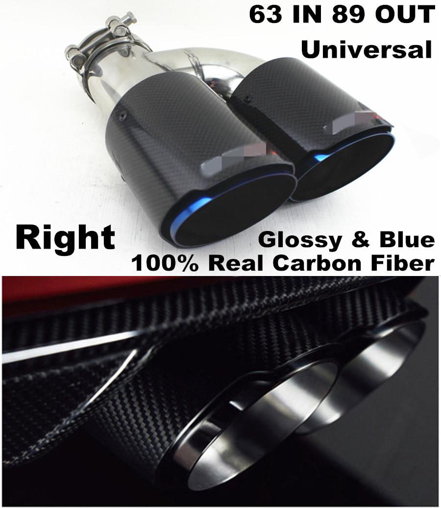 

Universal Glossy 100% Real Carbon Fiber 63mm In 89mm Out Car SUV Dual Pipe Right Exhaust Pipe Tail Muffler Tip Blue