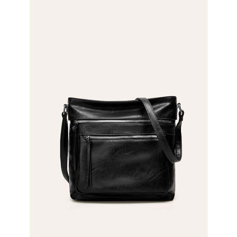 Retro Double-zip Large Capacity Crossbody Bag for Women, Stylish and Simple Design