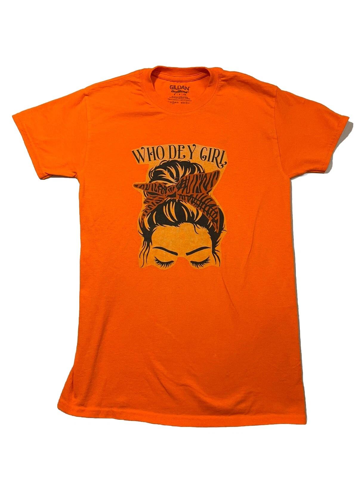 Who Dey Girl Cincinnati Bengals Cotton Short Sleeve T-Shirt Womens Small Orange S