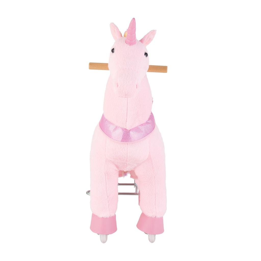 Ride On Horse, Riding Pink Unicorn Toys for Kids, No Battery Required, Smooth Wheels with Anti-Roll Stop Ring, Upgraded Raised Seat, Handles, Pedals,