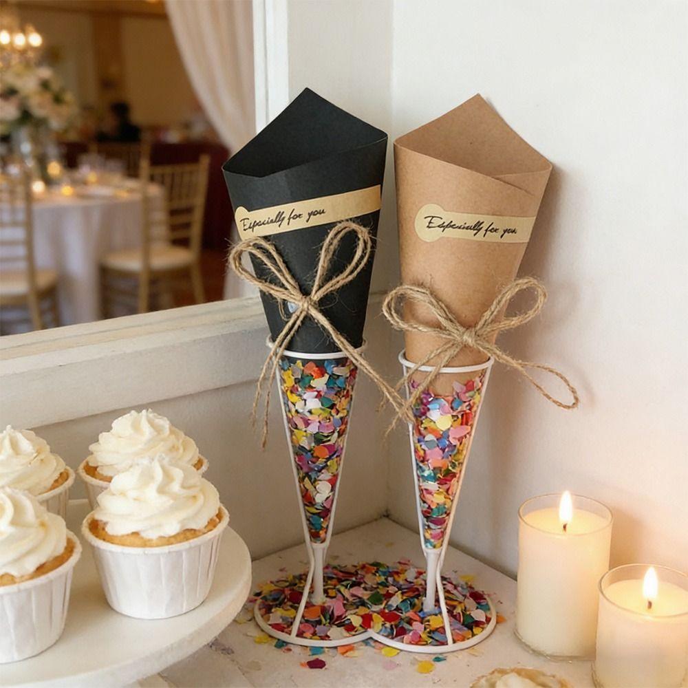 50Pcs Kraft Paper Bouquet Wrapping Tubes With Rope Tag DIY Handmade Flower Cones Holder Confetti Holder Wedding Decoration