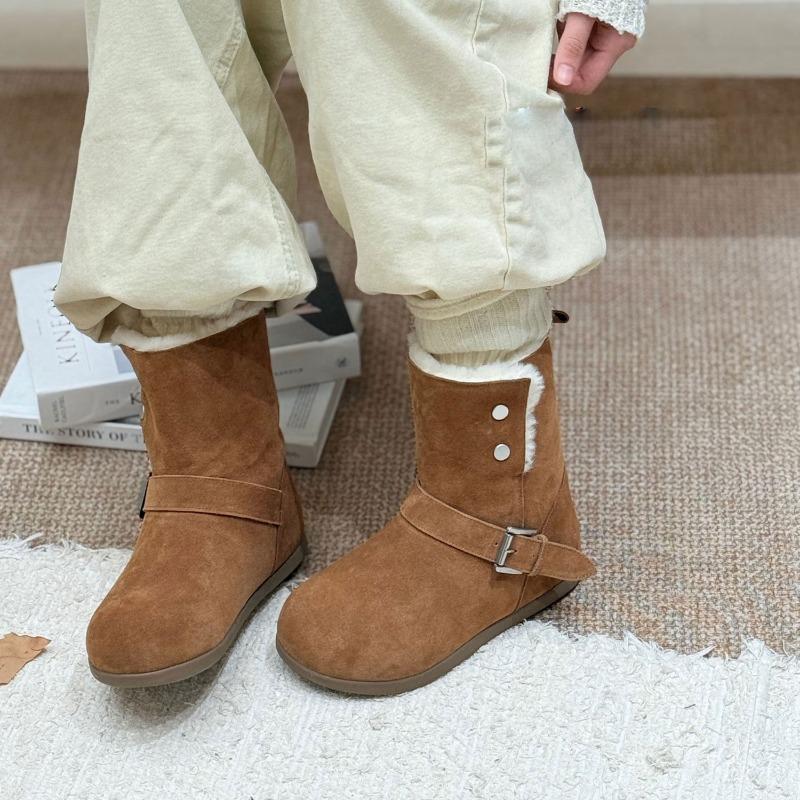 Fleece thickened snow boots women's winter warm cotton shoes are super good-looking, versatile and comfortable round head belt buckle short boots