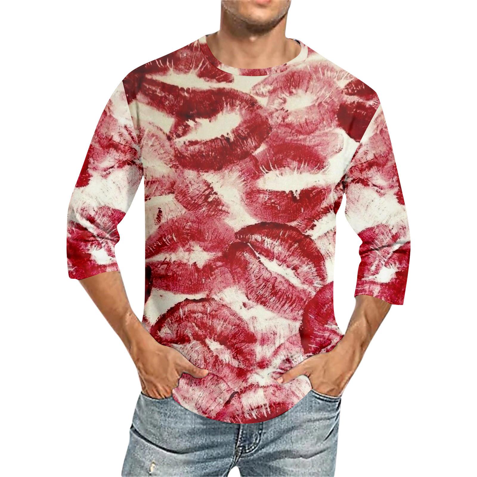 

Мужская футболка с круглым вырезом и рукавом семь четвертей, мужская повседневная свободная футболка с рукавом семь четвертей L киноварь